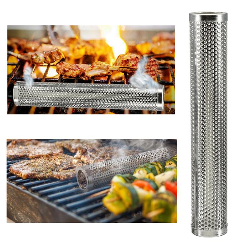 Round BBQ Grill Hot Cold Smoking Mesh Tube Smoke