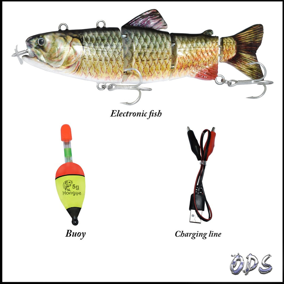 ODS Electric Lure Wobblers For Fishing 4-Segement Swimbait USB Rechargeable lure Crankbait Flashing LED light Fishing lure