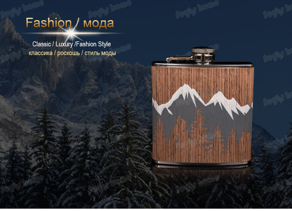 Hot selling 6oz wooden wrapped 304# stainless steel hip flask Alcohol Bottle