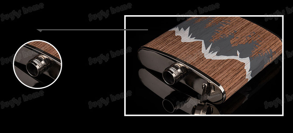 Hot selling 6oz wooden wrapped 304# stainless steel hip flask Alcohol Bottle