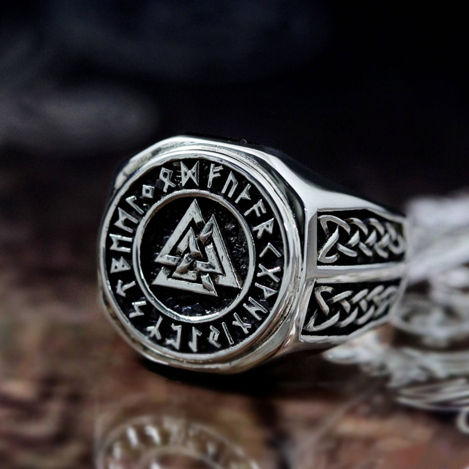 Mens Valknut Symbol Stainless Steel Ring