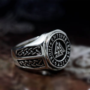 Mens Valknut Symbol Stainless Steel Ring