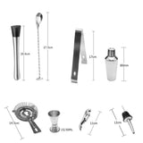 12pcs/set Stainless Steel Cocktail Hand Shaker Tool Kit with Holder