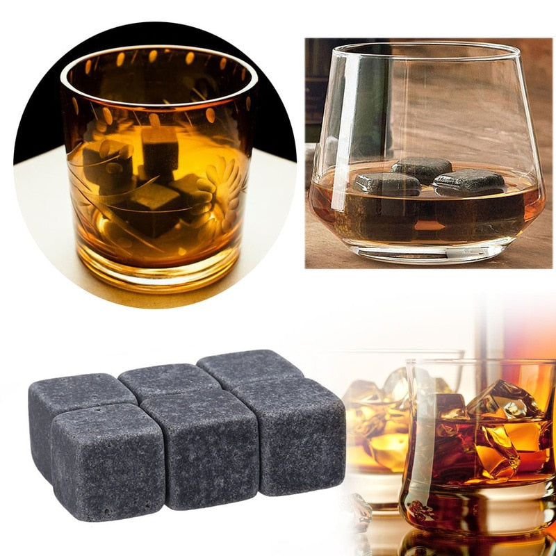 6pcs 100% Natural Whiskey Champagne Stones Sipping Ice Cube