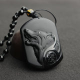 Natural Black Wolf Head Necklace