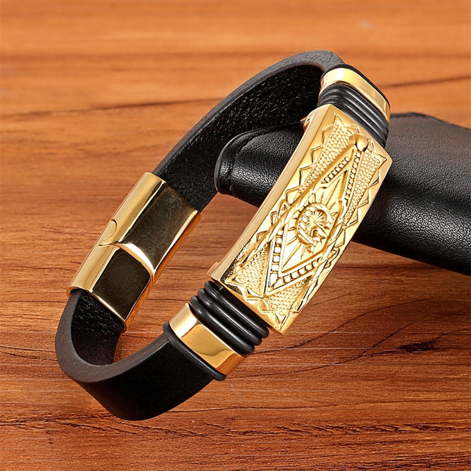 XQNI Genuine Leather Bracelet Gold Color