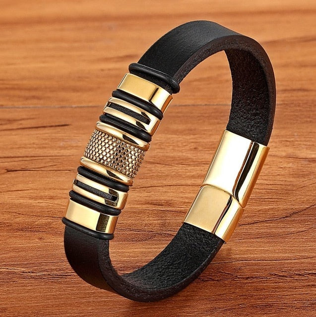 XQNI Genuine Leather Bracelet Gold Color