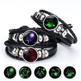 12 Constellations Leather Bracelet For Men Glow in the Darkness Jewelry