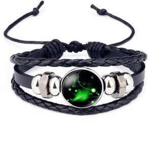 12 Constellations Leather Bracelet For Men Glow in the Darkness Jewelry