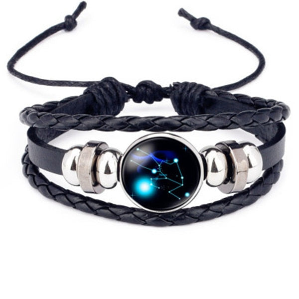 12 Constellations Leather Bracelet For Men Glow in the Darkness Jewelry