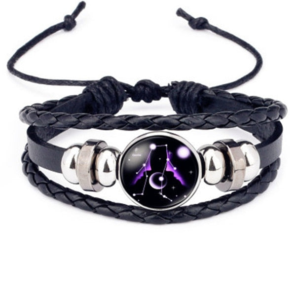 12 Constellations Leather Bracelet For Men Glow in the Darkness Jewelry