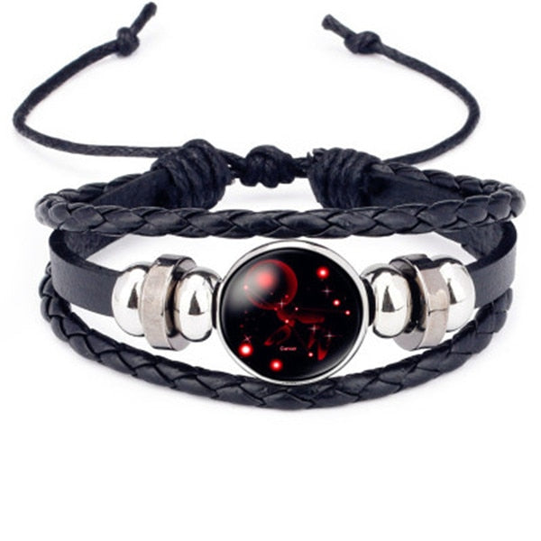 12 Constellations Leather Bracelet For Men Glow in the Darkness Jewelry