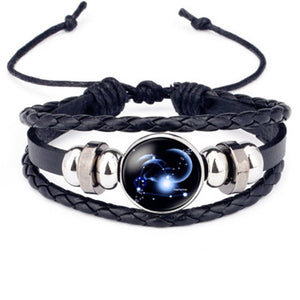 12 Constellations Leather Bracelet For Men Glow in the Darkness Jewelry