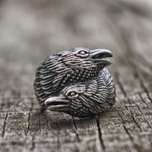 Norse Style Surround Two Crows Rings