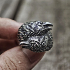 Norse Style Surround Two Crows Rings