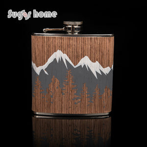 Hot selling 6oz wooden wrapped 304# stainless steel hip flask Alcohol Bottle