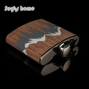 Hot selling 6oz wooden wrapped 304# stainless steel hip flask Alcohol Bottle