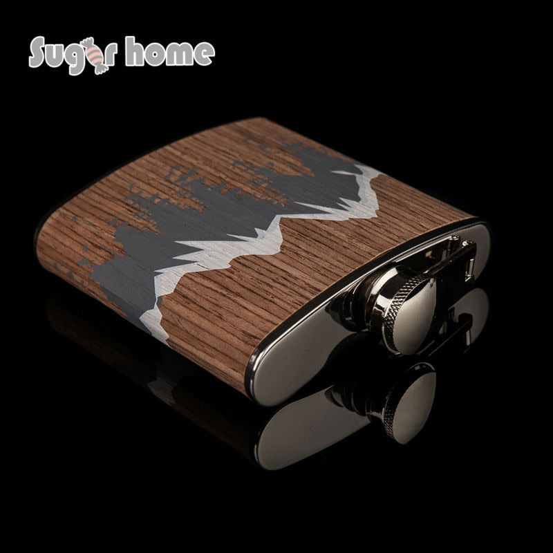 Hot selling 6oz wooden wrapped 304# stainless steel hip flask Alcohol Bottle