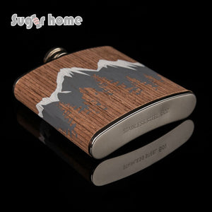 Hot selling 6oz wooden wrapped 304# stainless steel hip flask Alcohol Bottle