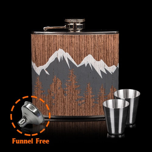 Hot selling 6oz wooden wrapped 304# stainless steel hip flask Alcohol Bottle