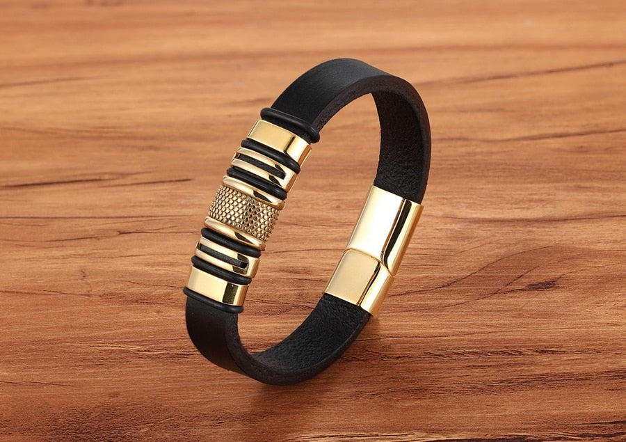 XQNI Genuine Leather Bracelet Gold Color