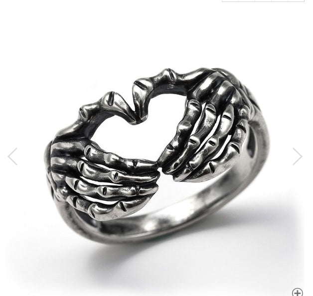 Silver Hand with Heart Rings