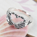 Silver Hand with Heart Rings