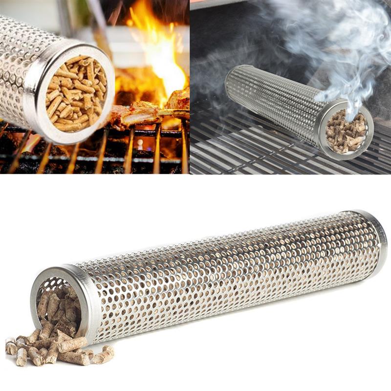 Round BBQ Grill Hot Cold Smoking Mesh Tube Smoke