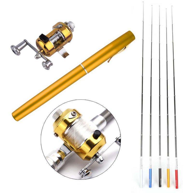 Telescopic Fishing Rod Collapsible Portable Pocket Mini Pen Pole Shape Travel Folded Fishing Rod With Reel Wheel