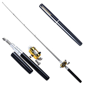 Telescopic Fishing Rod Collapsible Portable Pocket Mini Pen Pole Shape Travel Folded Fishing Rod With Reel Wheel