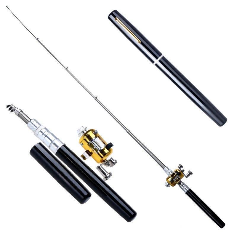 Telescopic Fishing Rod Collapsible Portable Pocket Mini Pen Pole Shape Travel Folded Fishing Rod With Reel Wheel
