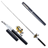 Telescopic Fishing Rod Collapsible Portable Pocket Mini Pen Pole Shape Travel Folded Fishing Rod With Reel Wheel