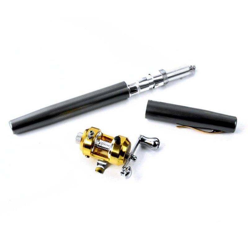 Telescopic Fishing Rod Collapsible Portable Pocket Mini Pen Pole Shape Travel Folded Fishing Rod With Reel Wheel