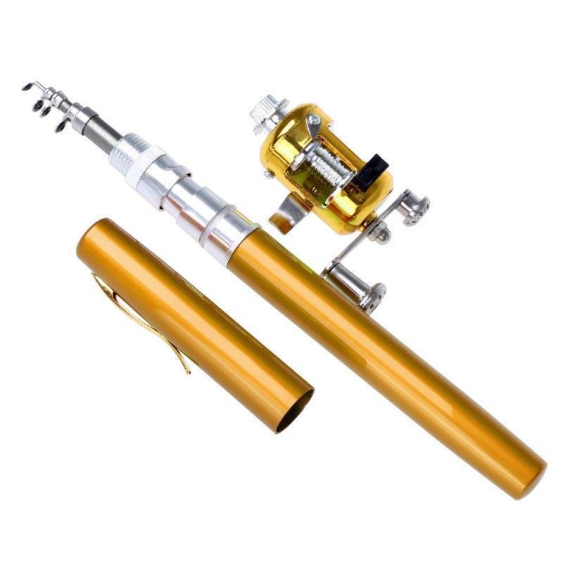 Telescopic Fishing Rod Collapsible Portable Pocket Mini Pen Pole Shape Travel Folded Fishing Rod With Reel Wheel